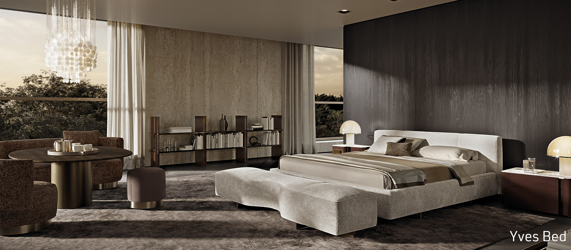 For the 2024 Collection, Hannes Peer also designed a series of furnishing pieces, including the <strong>Yves Bed</strong>, the <strong>Emmi</strong> armchair, the <strong>Nico</strong> tables,&nbsp;the <strong>Janis</strong> screen and the <strong>Zoe</strong> bookcase, together with the <strong>Fill</strong> and <strong>Drake</strong> coffee tables.